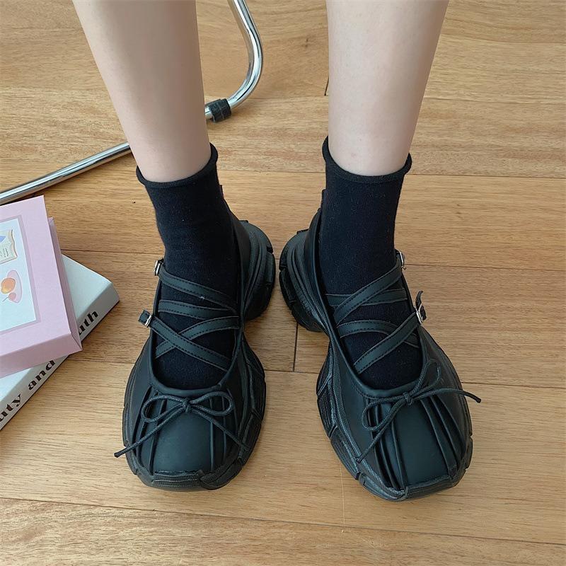 Designer Chunky Women Mary Jane Shoes Autumn Fashion Shallow Butterfly-knot Platform Flat Shoes Ladies Casual Outdoor Shoes