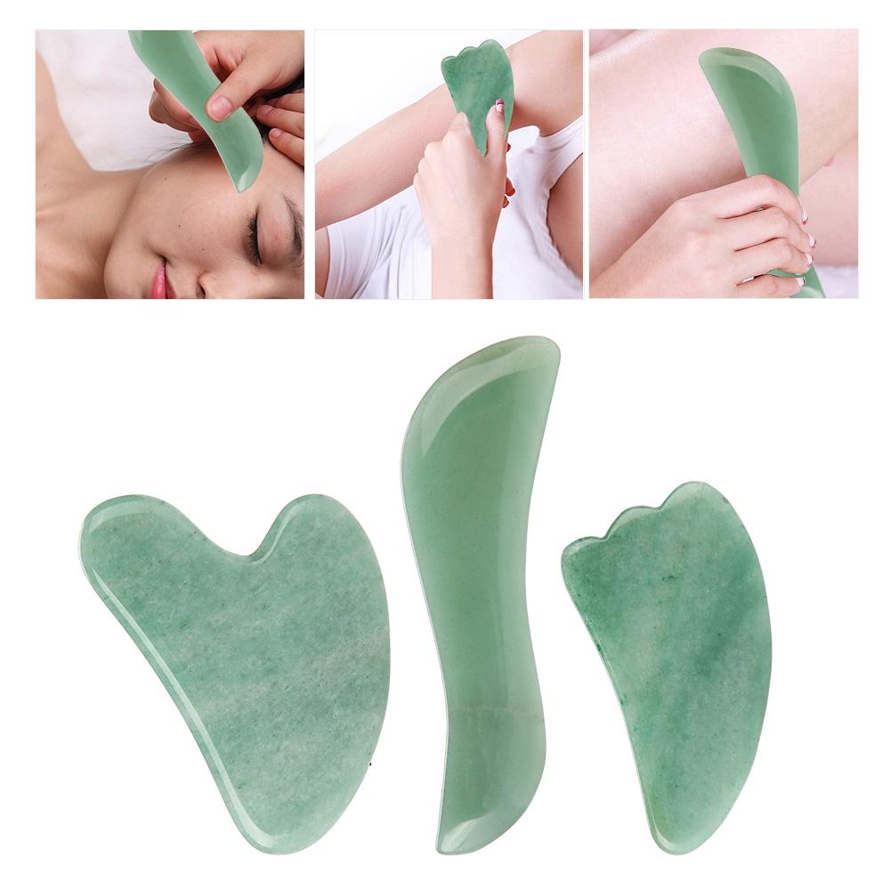 3Pcs Green Aventurine Scraping Plate Board Set Body Massage Plate Scraping Massage Tool