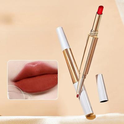 Rose Essential Oil Double-head Lipstick  No Color Fading  No Cup Sticking  Lip Liner Pen  Velvet Matte  Fair Complexion  Rosy Lips Cosmetics