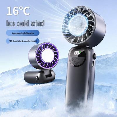 High-Speed Semiconductor Refrigeration Handheld Fan with Foldable Neck Strap and Ice Pack