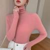 Women's Slim-Fit High-Neck Seamless Wool Base Layer Shirt, Autumn/Winter, Ruched Neck, Knitted Sweater.
