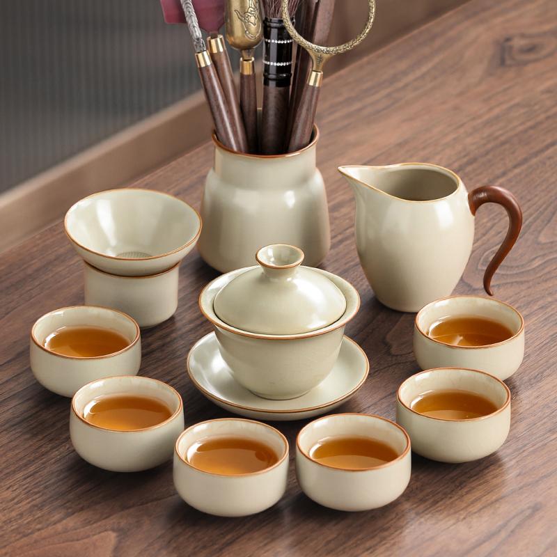 Ru Kiln Kung Fu Tea Set 2025 New Light Luxury Chinese Office Parlor Covered Bowl Brewing Teapot Teacup Set