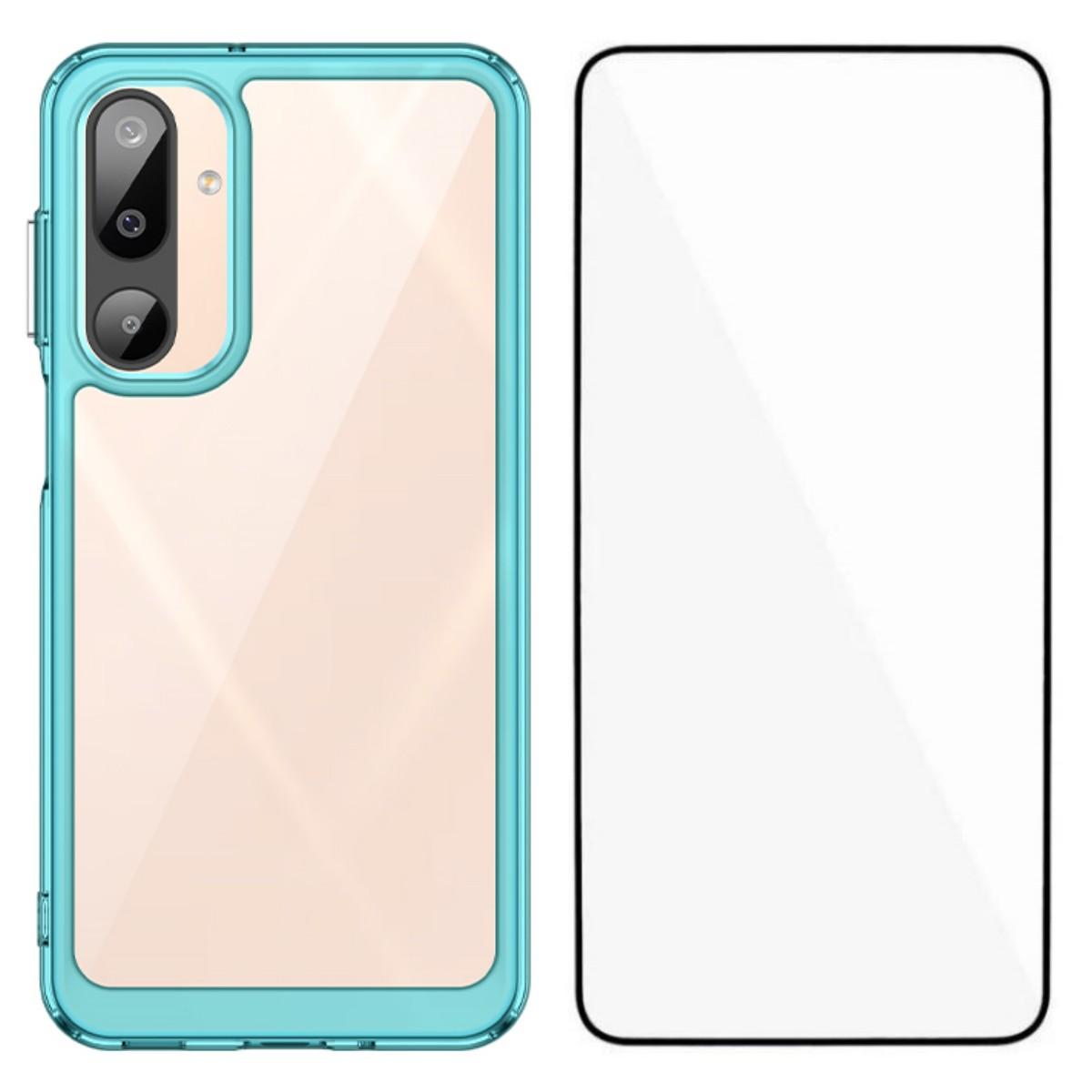 

For Samsung Galaxy M16 5G Phone Case WANLONFENG XC Series TPU Acrylic Cover with Tempered Glass (Big Lens Hole) Transparent Blue