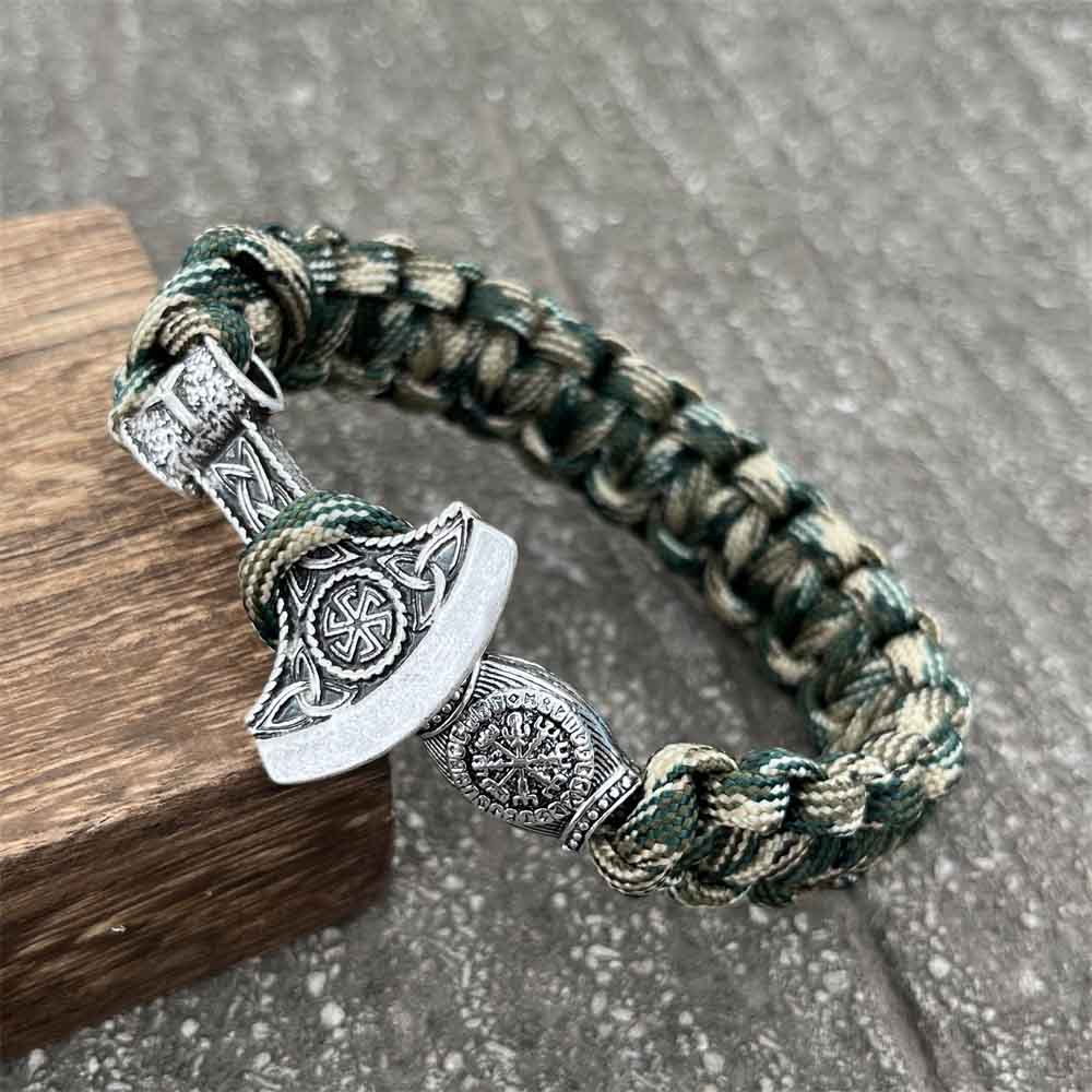 Handmade Norse Axe Slavic Kolovrat Charm Paracord Bracelet Viking Runic Beads Accessories Diy