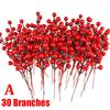 1/30 Branches Dense Berries  Artificial Flowers Bouquet Red Holly Berry Stamen Plants Xmas Tree Christmas Party  Home Decor