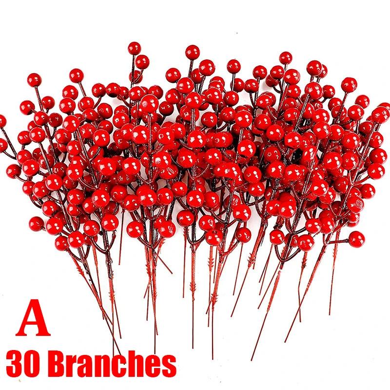 1/30 Branches Dense Berries  Artificial Flowers Bouquet Red Holly Berry Stamen Plants Xmas Tree Christmas Party  Home Decor