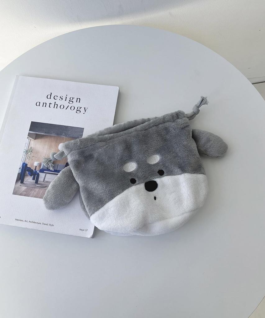 AS KNOW AS Plus (ASKNOW AS PLUS) ZY8389 Soufflé Animal Drawstring Pouch, Small Schnauzer Design, Fluffy and Cute Animal Design, Perfect for Small