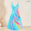 Women Plus Size Colorful Printed Two Piece Set V Neck Strappy Flared Dress Short Sleeve Open Front Cardigan
