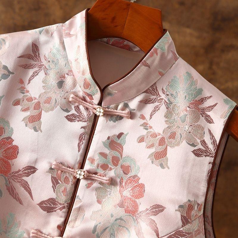 Vest ethnic stand-up collar cardigan retro jacquard Ankola red simple commuter exterior