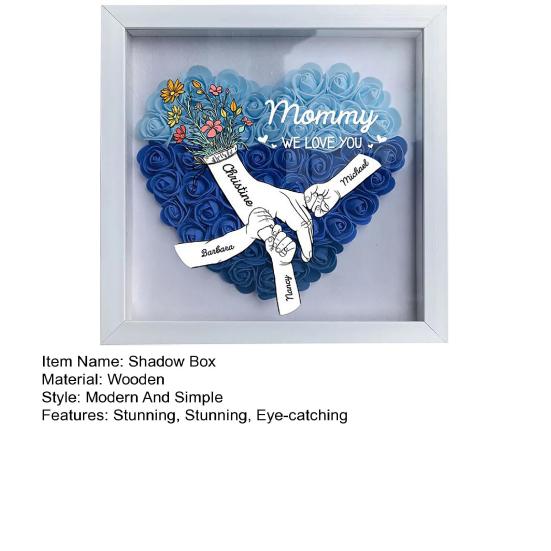 Personalisierte Mommy Ich Liebe Dich Blume Schattenbox Benutzerdefinierte Namen Händchen haltend Rahmen Geschenke für Mama Oma von Tochter oder Sohn am Muttertag