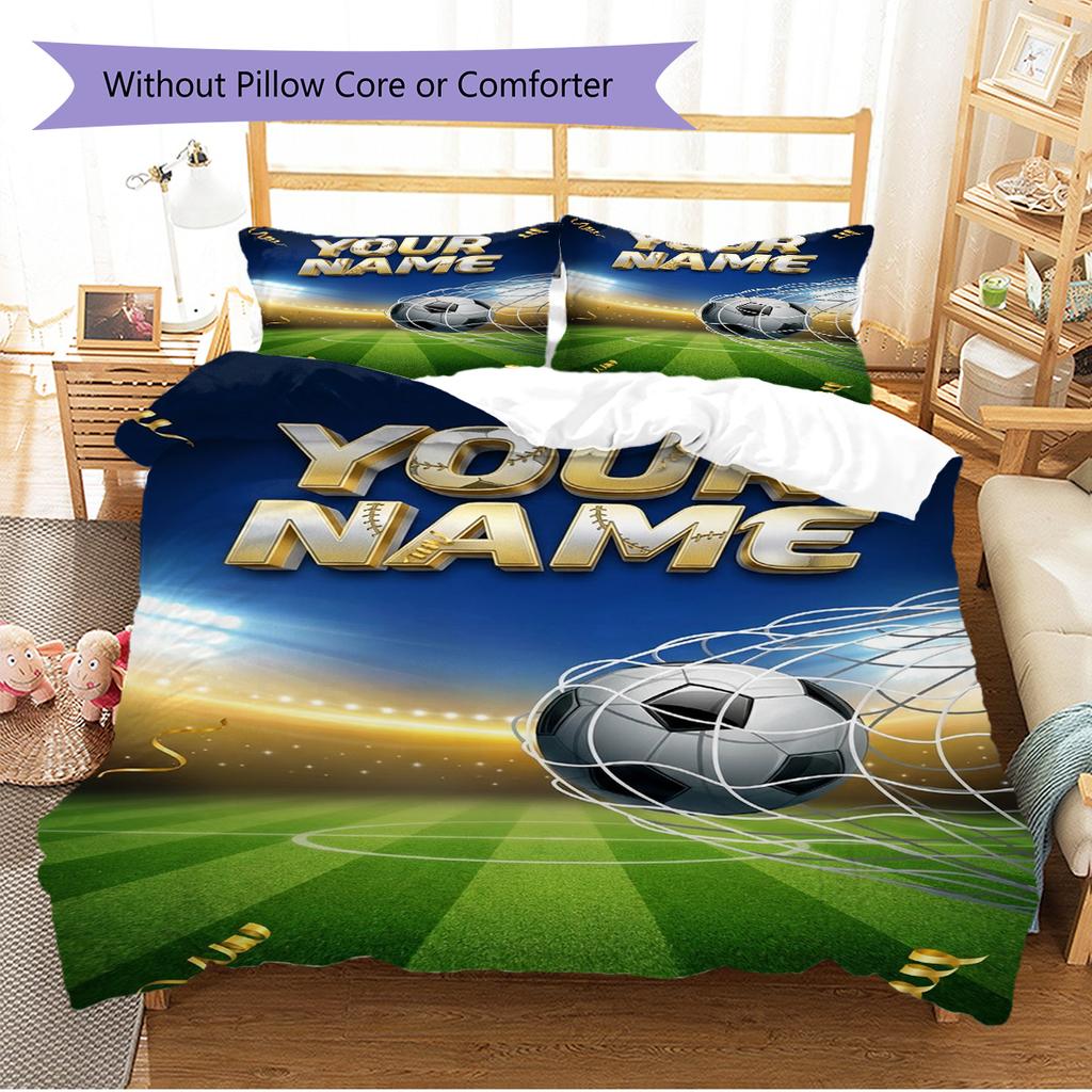 Name Custom Soccer Pattern Bedding Set Quilt Cover Pillowcase Home Decor Gift (1 * duvet cover + 2 * pillowcase, without core)