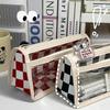 Checkerboard Kawaii Pencil Case Bags Large Capacity Transparent Pen Pouch Korean Stationery School Office Supplies for Student