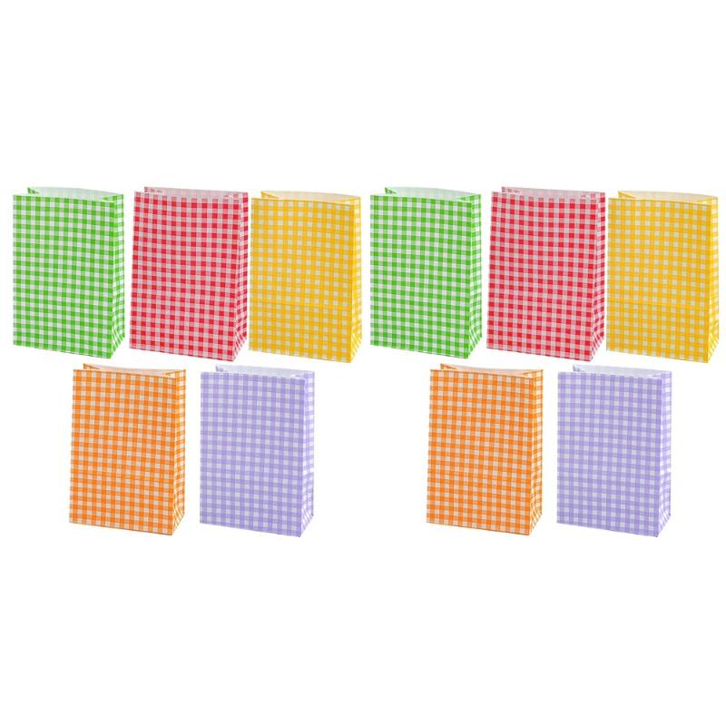 5/10/20 ST Färgglada Rutiga Papperspåsar För Fest Födelsedag Bröllop Shopping Presentpåse Kex Snacks Presentförpackning Dekoration