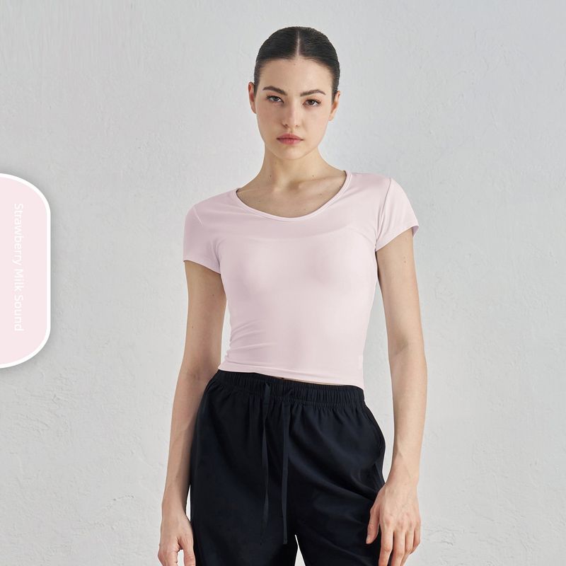 

Lu Same Quick-Drying Sports T-shirt Women 2025 Summer Popular Tight Sports Short sleeve Pilates Training Yoga Clothes Strawberry milkshake [deep U]] M