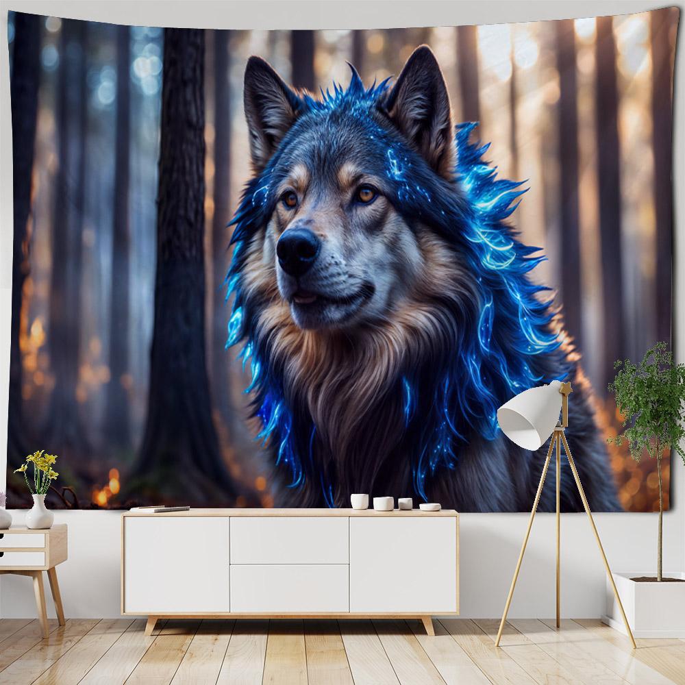 Animal oil painting tapestry, tiger lion elephant wolf, art decoration, wall hanging, hippie, home background cloth, bedroom