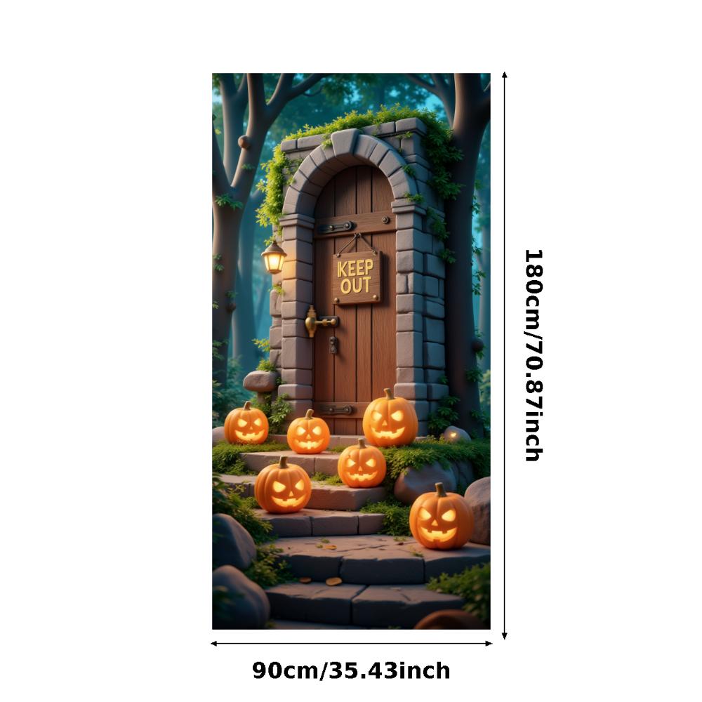 Party Backdrop Jack O'Lantern Event Banner Haunted House Banner Wooden Door Halloween Banner For Holiday Decor Haunted House
