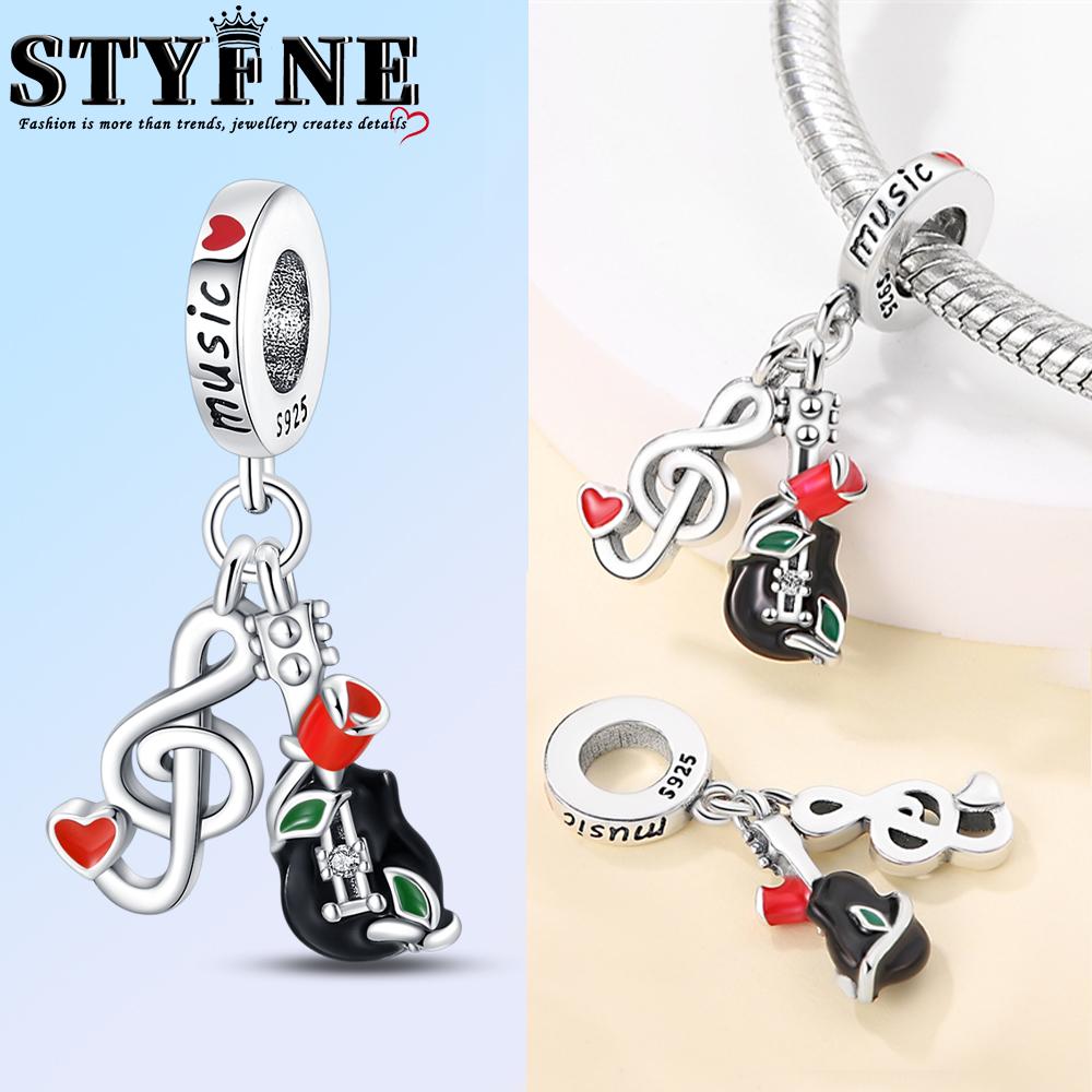 Romantic Music Charms Beads Copper Piano Violin Red Guitar Punk Saxophone Pendants Fit Bracelet Diy Jewelry