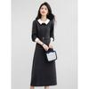 Women's French Style Fake Two-Piece Contrast Panel Midi Dress