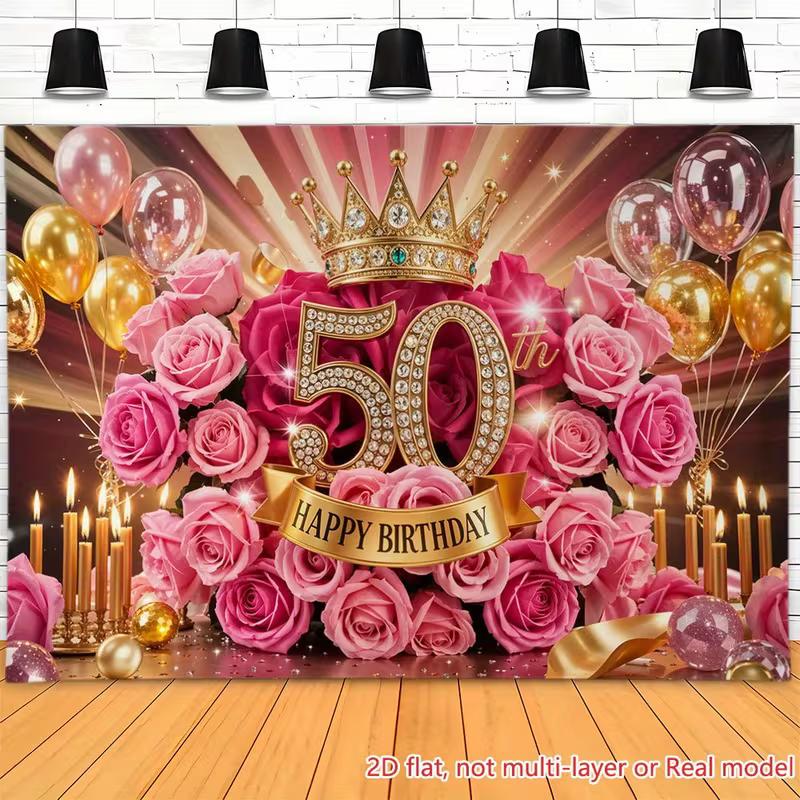 

2D 50th Birthday Photography Background, Rose Gold Milestone Themed Party Backdrop Banner 47.2x31.5inch/120*80cm