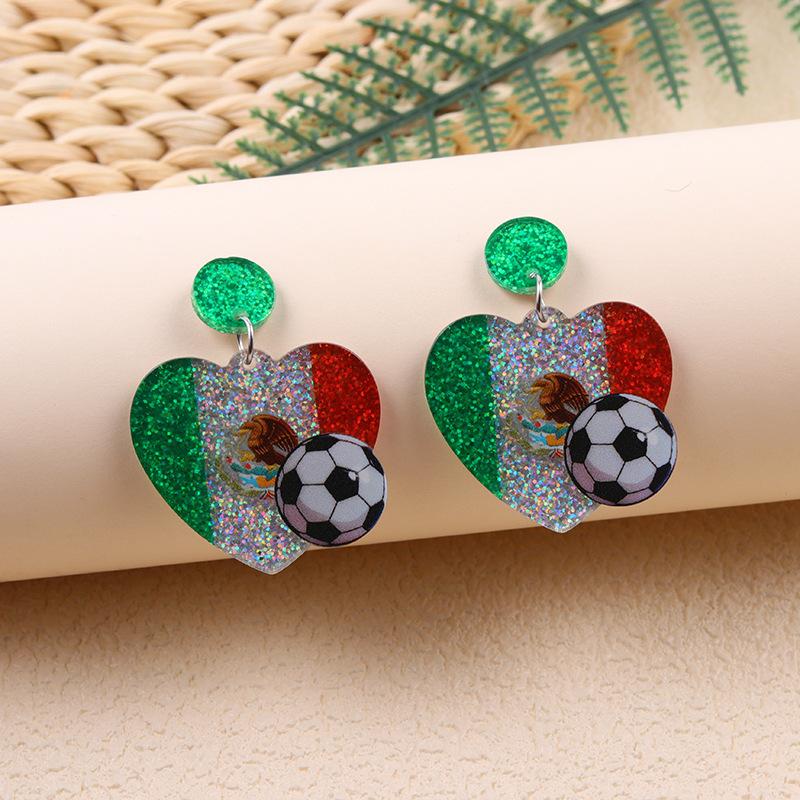 USA Canada Mexico World Cup Flag Element Earrings Tassel Heart Round Acrylic Earrings Dangle Jewelry for Women