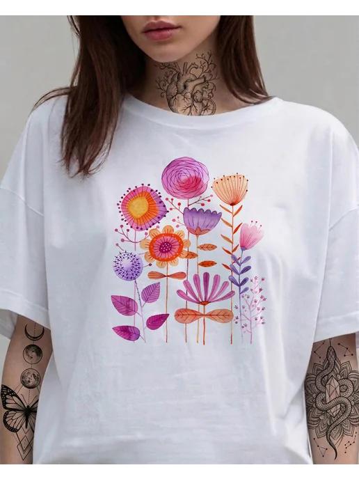 Flowers T-shirt (Edelweiss, Victoria Baum, Aster, Gerbera) 4XL