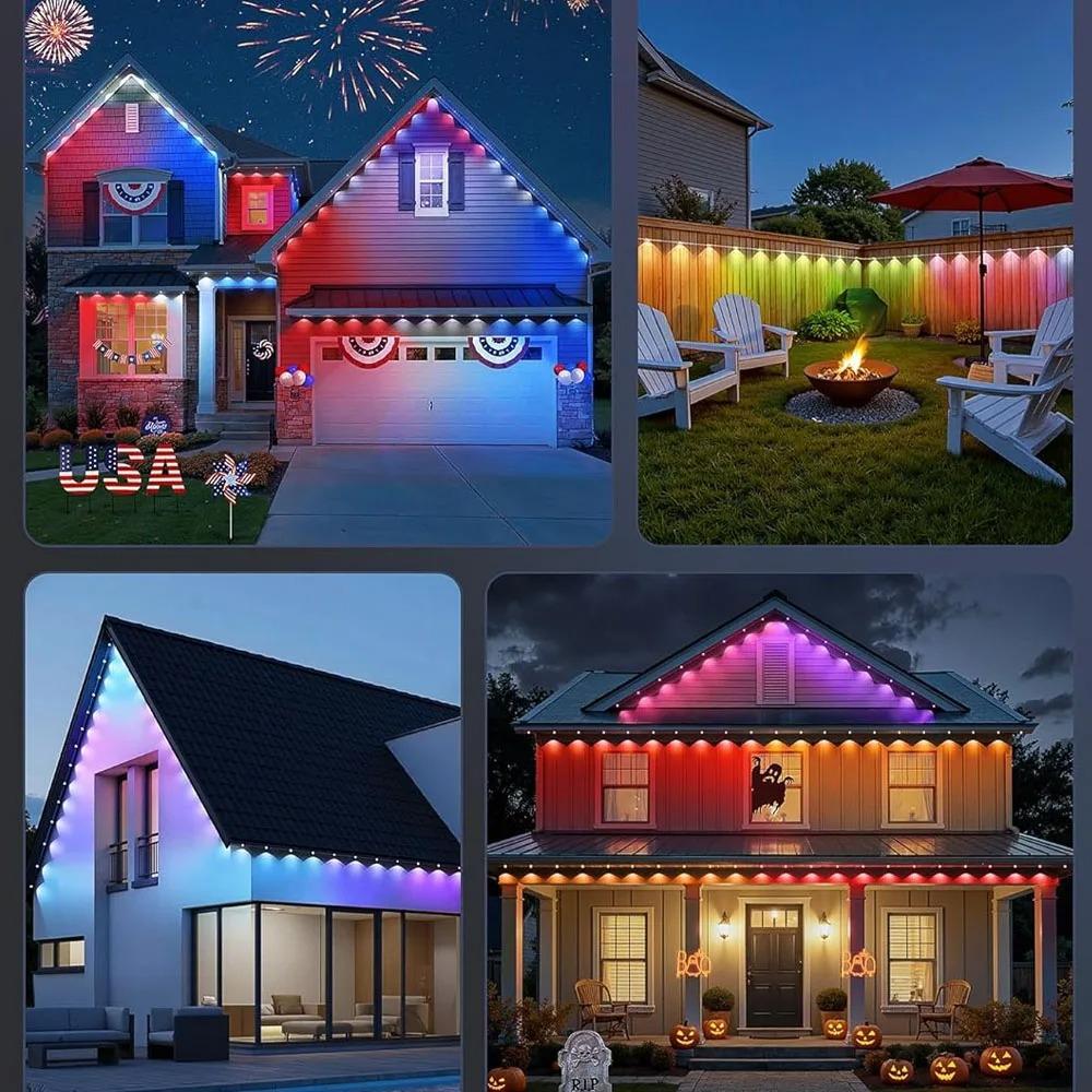 Outdoor Smart Waterproof Eaves Lights with Remote and App Control Diy Light for Daily and Festival Christmas Party Holiday Decor