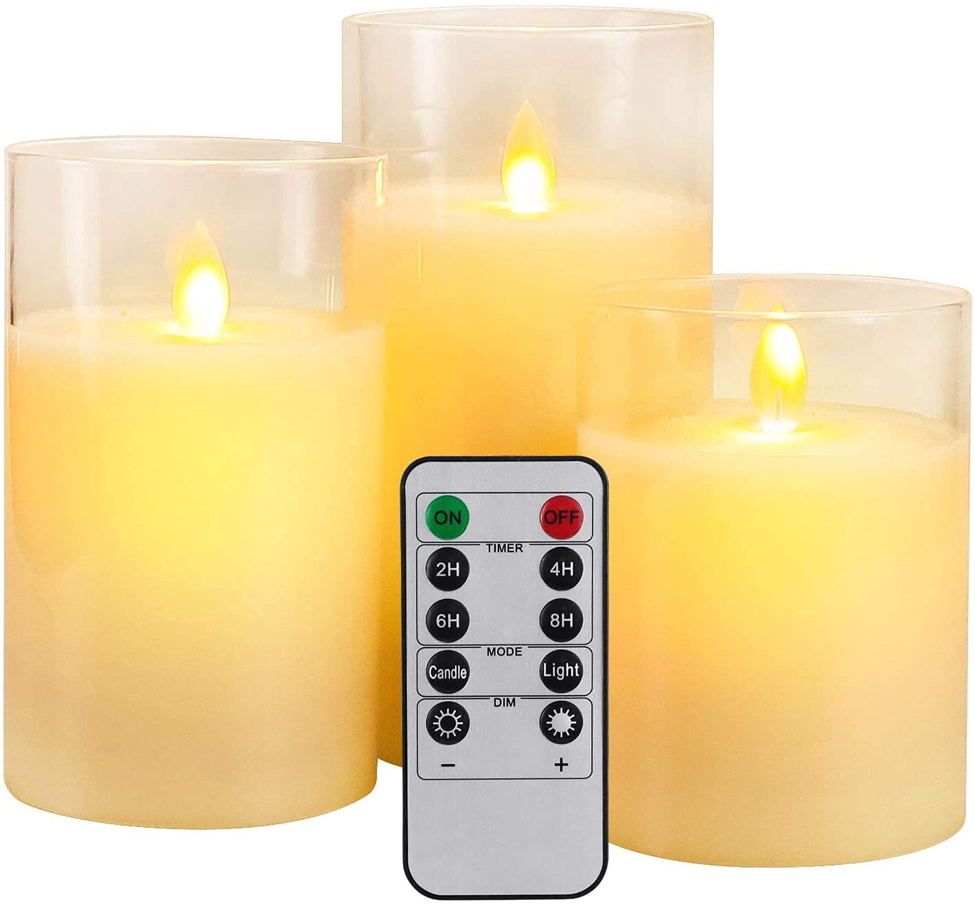 

Goldprice LED Candle Light, Clear Glass White, 3-Piece Set with Realistic Flame-Like Flickering Candles, Warm Light, Flameless, Safe, Energy-Saving,