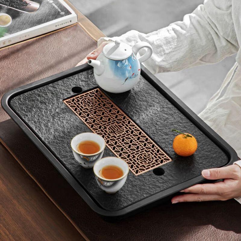 Modern Black Gold Stone Tea Tray