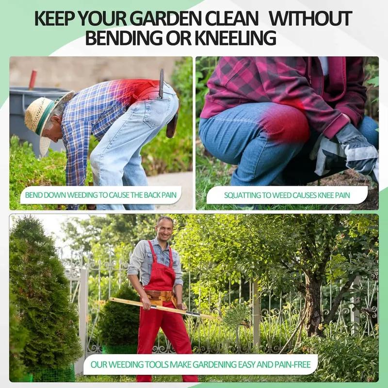 Weed Puller Stand-Up Weed Puller Tool with Long Handle & 4-Claw Steel Head 3-Sectioal Pole Design Garden Hand Weeding Tool