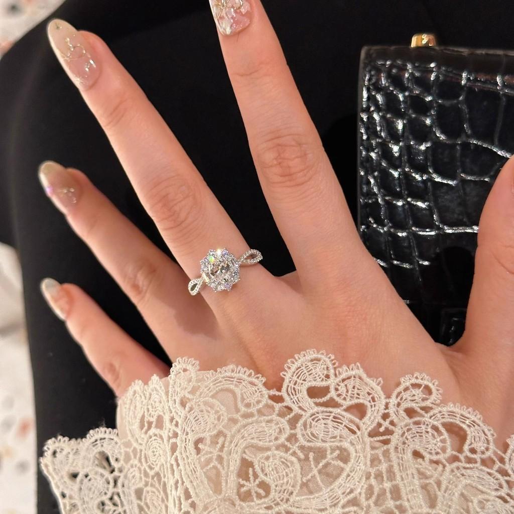 925 Silver Plated Gold Luxurious Moissanite Oval Ring For Women With Unique Design