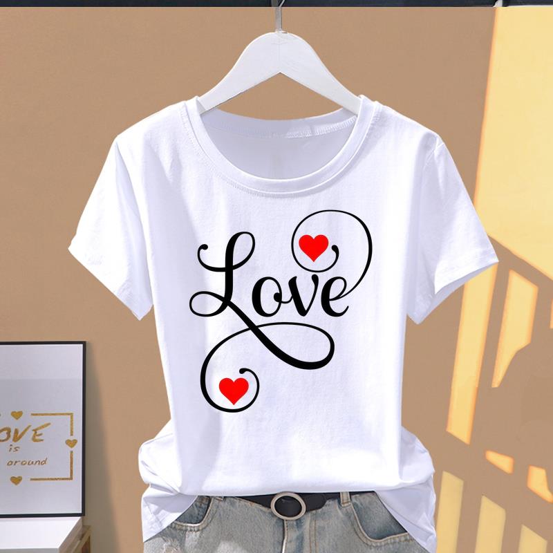 (Asian Size) cute letter style Women's Top T shirt Printed O-neck Short Sleeve T-shirts Fashion Female Casual Clothing Graphic Tee
