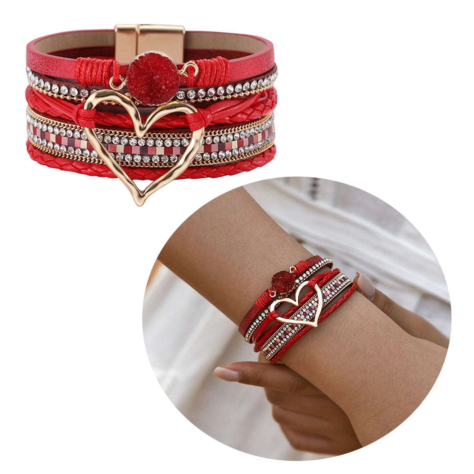 

Bracelet for Women Bohomian Leather Wrap Multi-Layer Heart Bracelet Bangle Jewelry Gift Fashionable Wrist Accessory синій