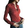 Women Shirt Lapel Long Sleeve Buttons Closure Slim Fit Shirt Suede Texture Retro Solid Color Casual Shirt Tops