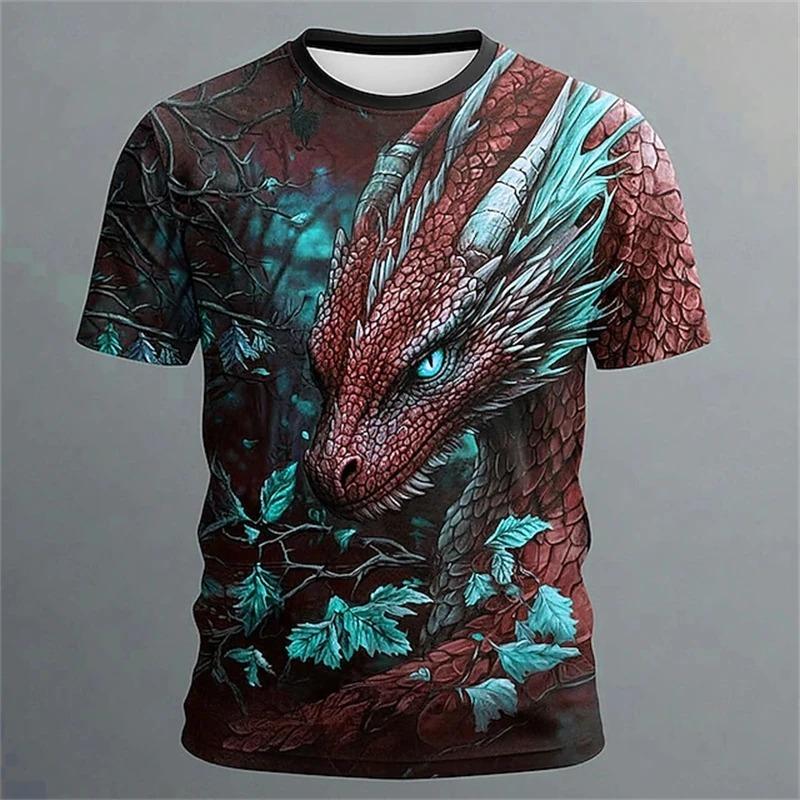 Summer Street Style Fashion T-Shirt Men's Urban Casual Short-Sleeve Top Outdoor Fierce Animal Prints Round Neck Pullover Tee