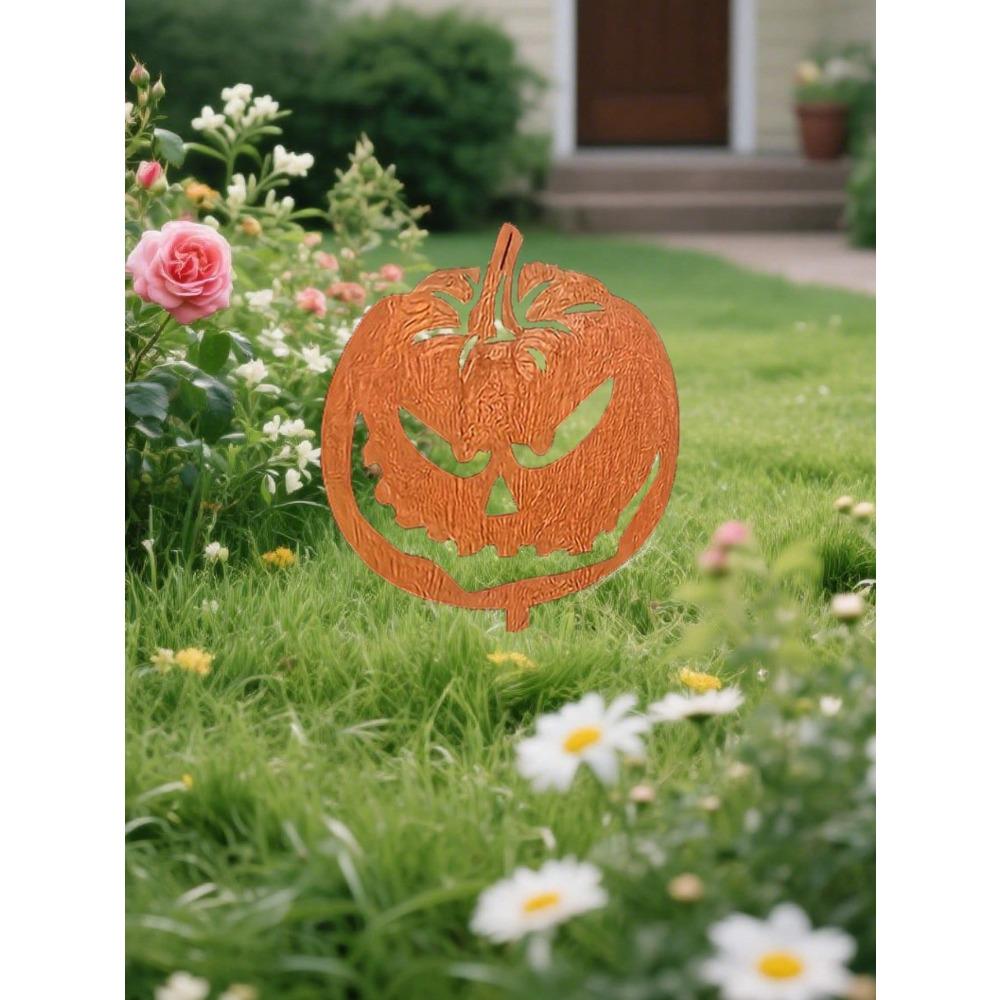 Wrought Iron Pumpkin Garden Stakes Halloween Decorations Outdoor Scary Statues for Yard Lawn Patio Haunted House Party Supplies Metal Ornament