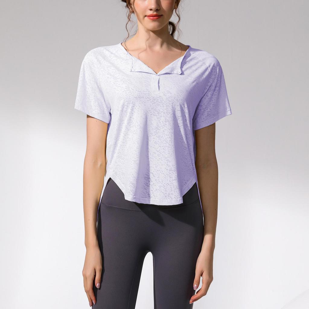 Damen Sommer Yoga V-Ausschnitt T-Shirts: Cool, Locker, Atmungsaktiv, Slim-Fit Kurzarm für Laufen und Fitness