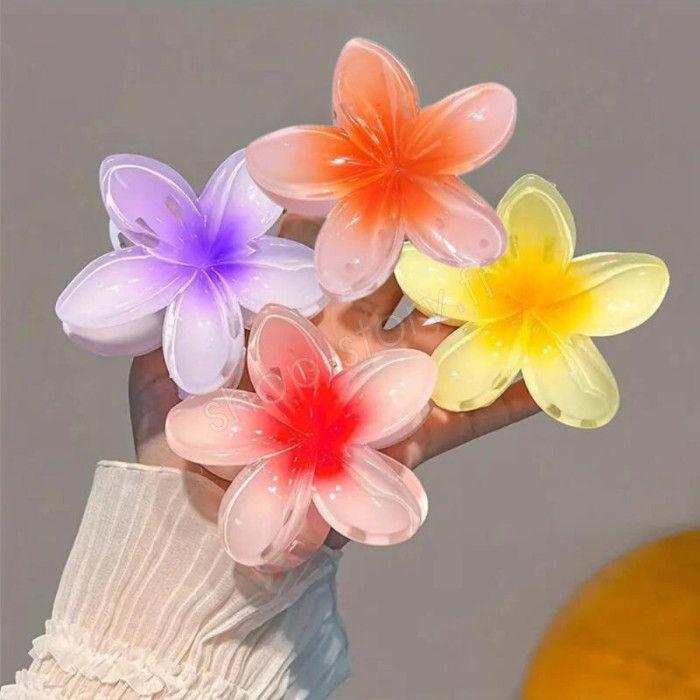 Hårklämmor - SHOP-STORY - FLOWHAIR - Set om 4 - Halkfria - Hawaiianska Blommor - Starka Färger