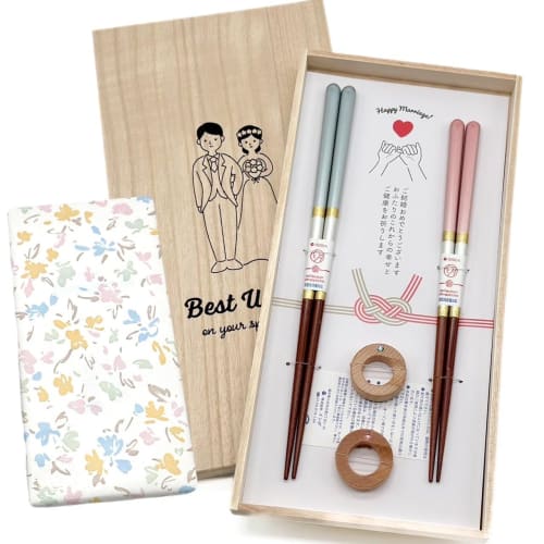 Yamaya Lacquerware Shop's Pair of Champagne Chopsticks and Chopstick Rest Set, a Perfect Gift for Weddings, Wedding Favors, or As a Keepsake. Stylish