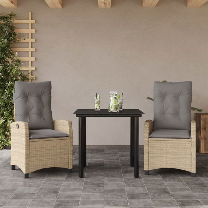VidaXL Garden Dining Set with Cushions 3 Pcs, Table and Chairs with Adjustable Backrest, Outdoor Furniture, 3212832