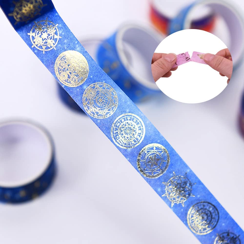 Set of Masking BetterJonny 15mm Wide x 2m Long Gold Foil Washi Tape for Creative Gift and DIY Arts and Gift and Decoration 12-Roll Tape, Scrapbooking,