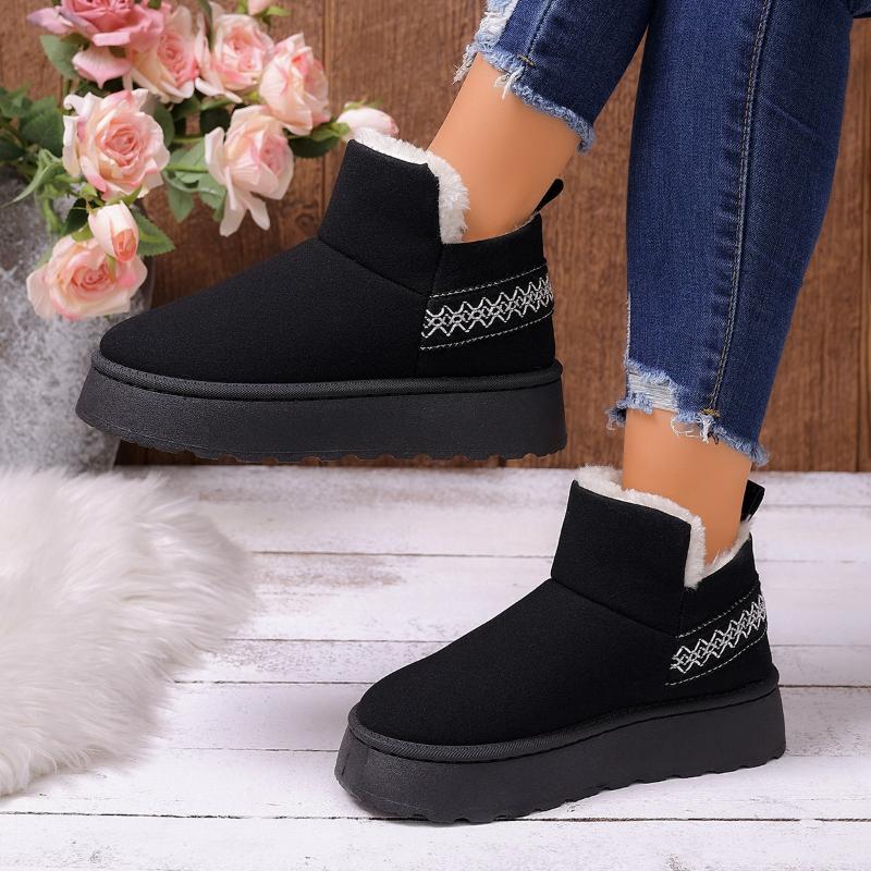 Thick Plush Platform Snow Boots for Women Winter Warm Fur Cotton Padded Shoes Woman Faux Suede Slip on Ankle Botas De Mujer