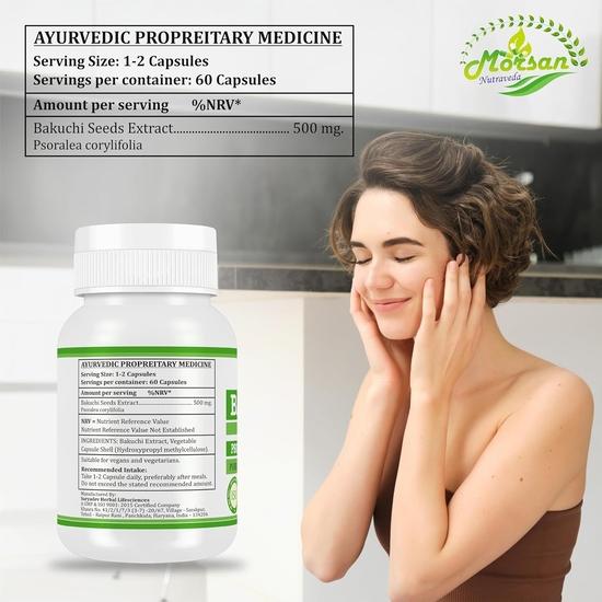 Morsan Nutraveda Bakuchi (Psoralea Corylifolia, Bavachi, Babchi) Extract Capsule - 60 Veg. Capsules X 500 Mg (2 Pack of 60 Capsules)