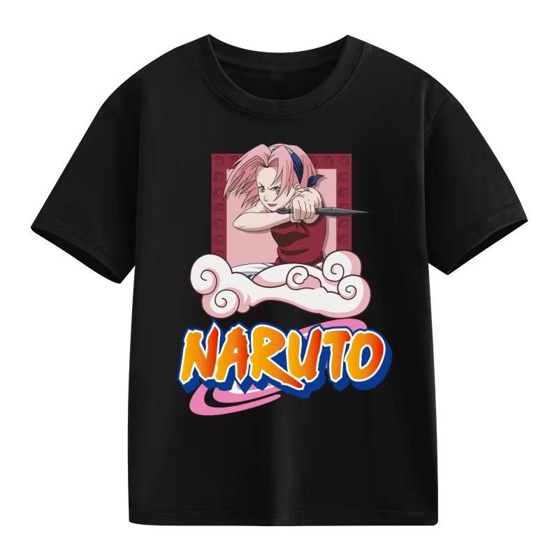2026 Naruto Kids TShirt Uzumaki Uchiha Sasuke Hatake Kakashi Anime Character Print Cotton Short Sleeve Boys Girls Round Tops