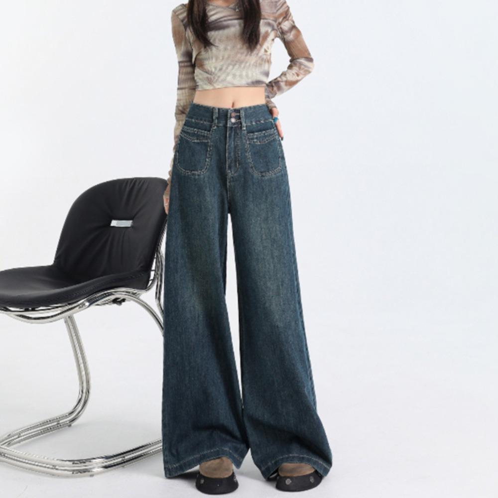 Personalized versatile wide-leg jeans women's spring and autumn new high-waisted drape design sense fashionable floor-mopping jeans
