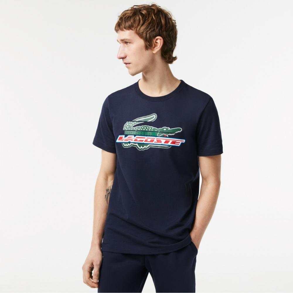 

LACOSTE Новая мужская футболка с короткими рукавами Artwork темно-синяя