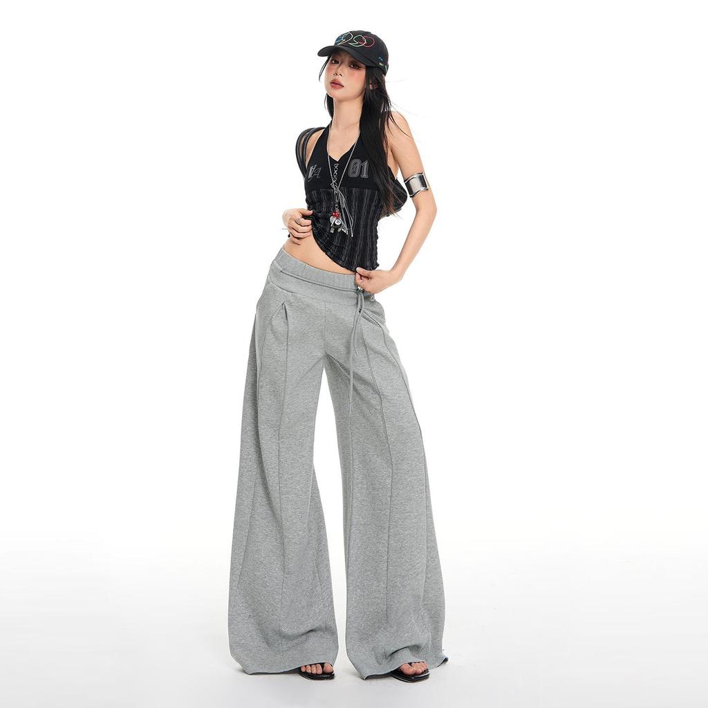2026 Spring Low-Waist Drawstring Zipper Loose Drape Casual Pants