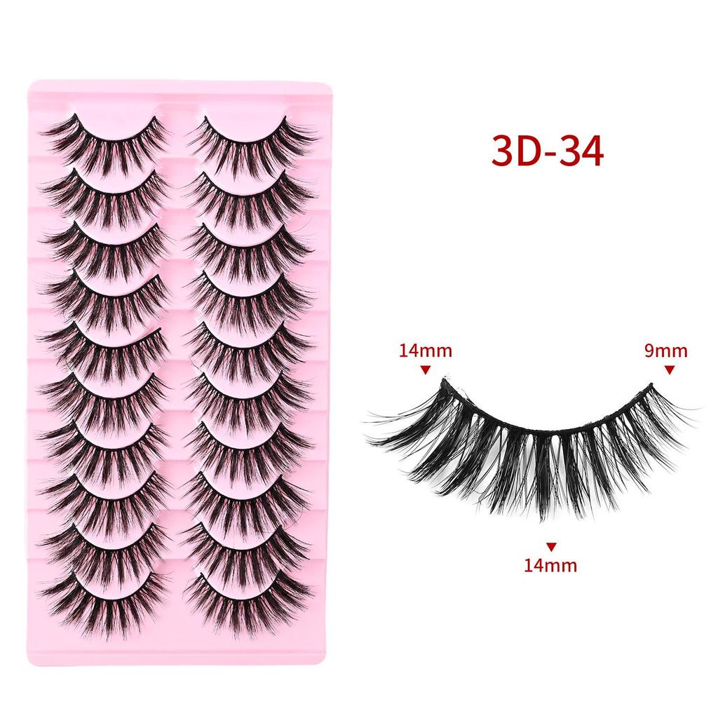 Ten Pairs of 3D Synthetic Fiber False Eyelashes: Bold European and American Style with Thick, Curled Volume