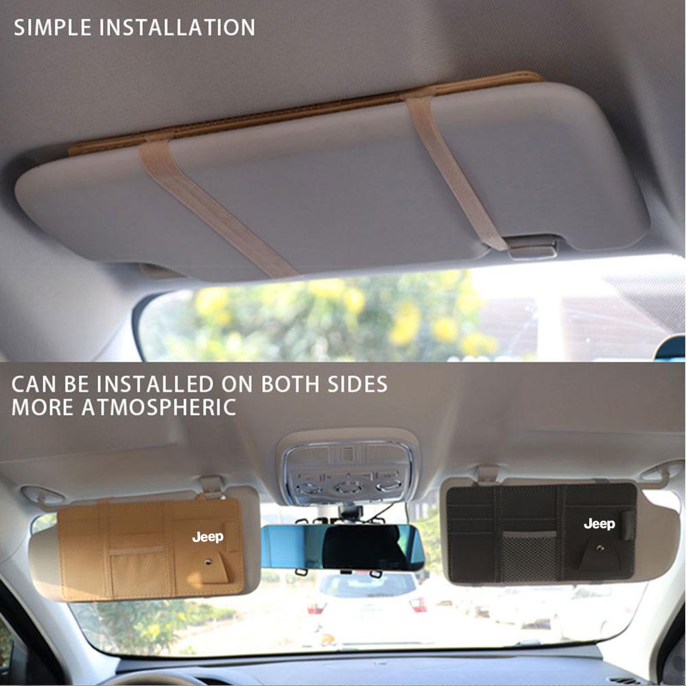 Car Sun Visor Storage Bag Glasses Clip Sunglasses Card Key Phone Holder For JEEP Grand Cherokee Renegade Compass Wrangler Trail AKV1