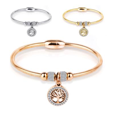 Lucky Tree Inlaid Zircon Titanium Steel Bangle Bracelet