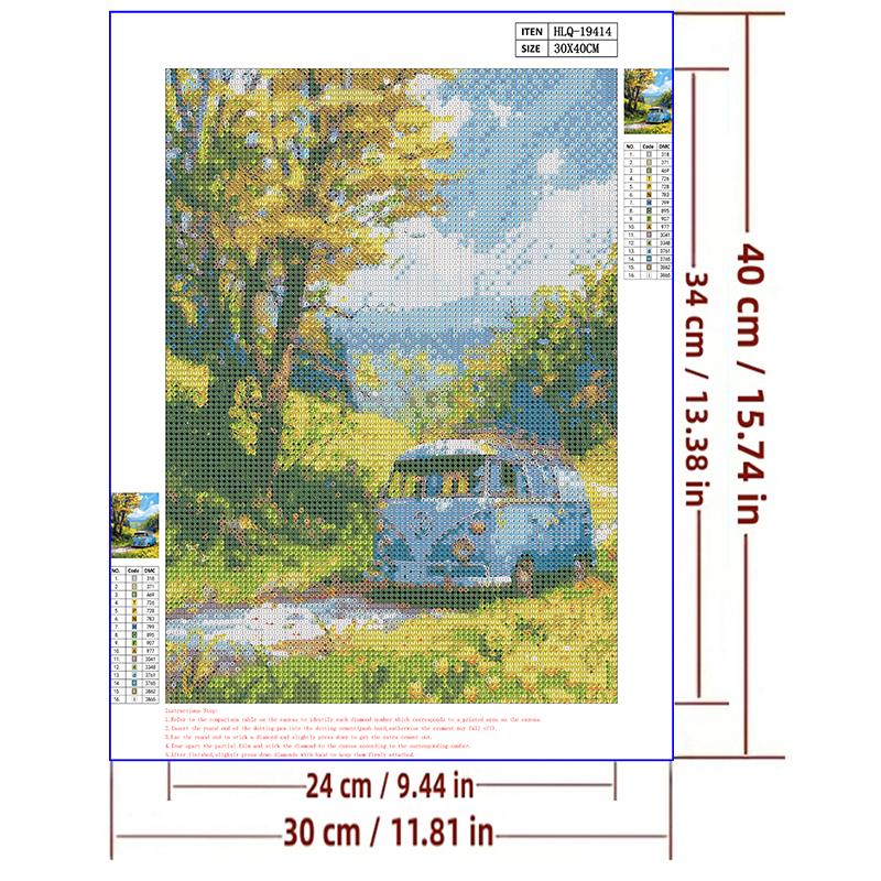 5d DIY Diamond Painting Cross Stitch Blue Bus Scenery Diamond Embroidery Mosaic Full Round Drill Home Decor